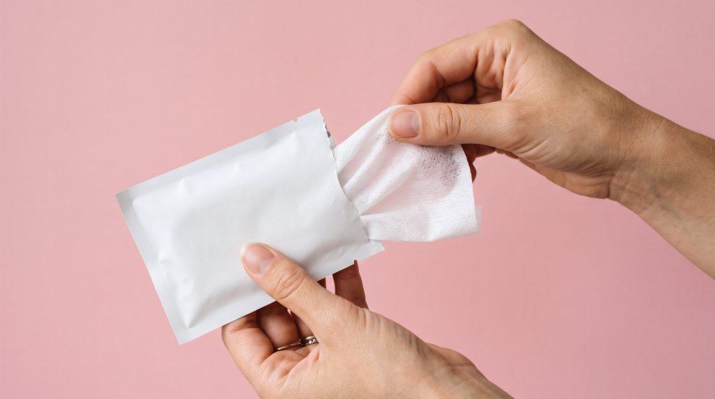 Opening a hand wipe sachet